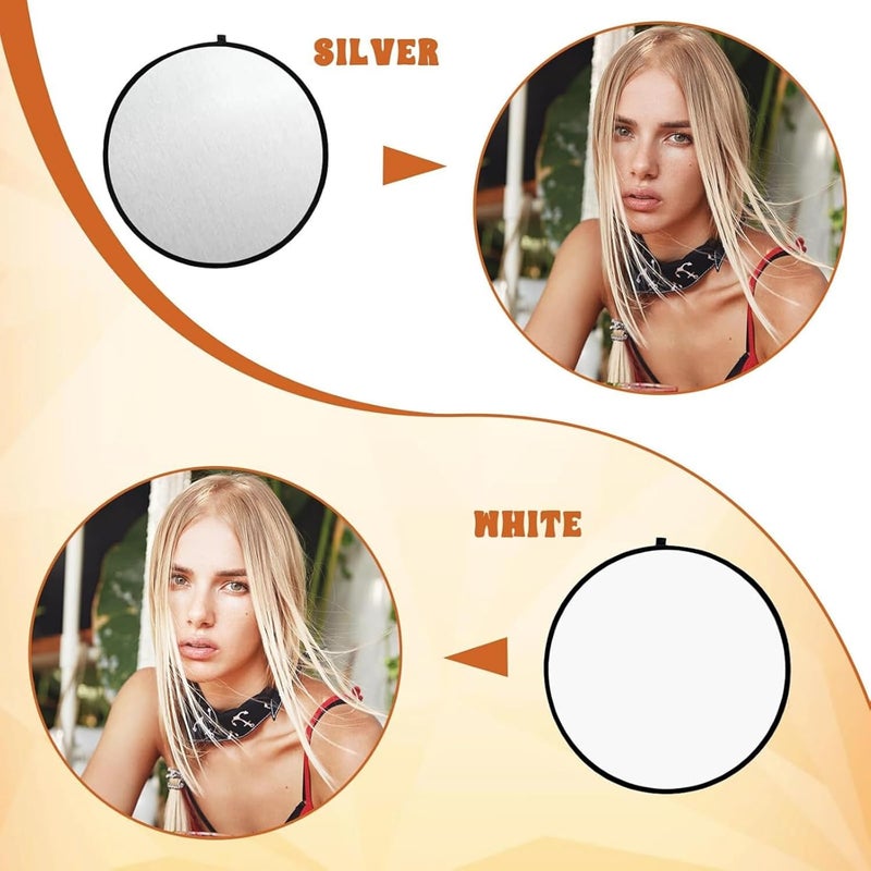 SuperRC 2 in 1 Photo Collapsible Photography Reflector 24'' Portable Camera Panel for Studio Outdoor Lighting Indoor Shooting, Video Portraint Photography Diffuser, White and Silver Reflector for Selfies - Image 4